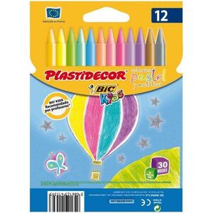 BIC KIDS CERAS 12 COLORES PLASTIDECOR PASTEL Y METÁLICOS