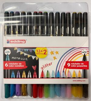 EDDING 1200 ROTULADORES 13+2 COLORES METÁLICOS - GLITTER
