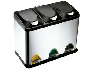 Q-CONNECT PAPELERA CONTENEDOR METÁLICA 3 DEPÓSITOS RECICLAJE 45L.
