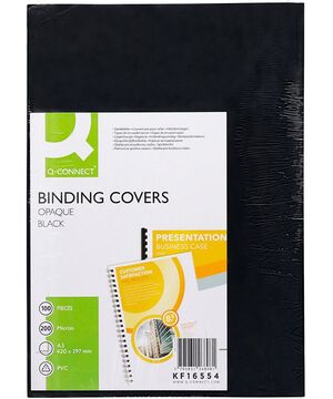Q-CONNECT TAPA ENCUADERNAR A3 PVC NEGRO 200µ 100 UNDS.