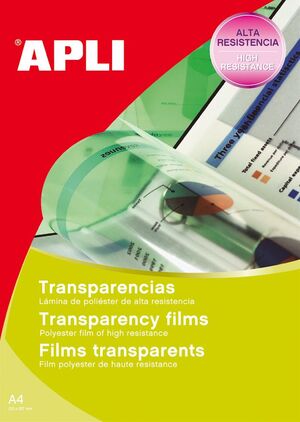 APLI TRANSPARENCIAS A4 FOTOCOPIADORA BANDA LATERAL 100 HOJAS
