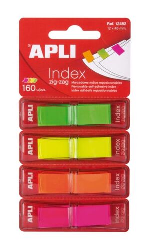 APLI ÍNDICE ADHESIVO ZIGZAG 45 X 12MM. 4 COLORES FLÚOR