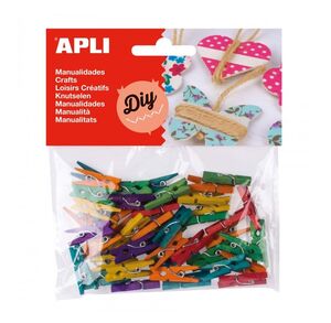 APLI MINI PINZAS MADERA COLORES 45 UNDS.