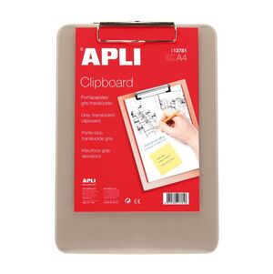 APLI PORTAPAPELES A4 PLÁSTICO GRIS TRASLÚCIDO