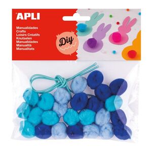 APLI POMPONES COLLAR TONOS AZUL 25 UNDS.