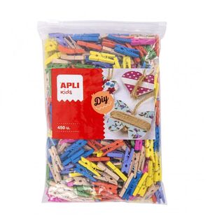 APLI MINI PINZAS MADERA COLORES 450 UNDS.