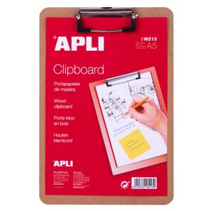APLI PORTAPAPELES A5 MADERA CON CLIP
