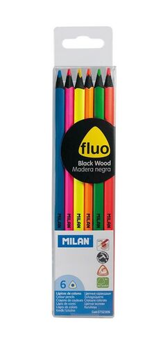 MILAN LÁPIZ MADERA NEGRA 6 COLORES FLUO