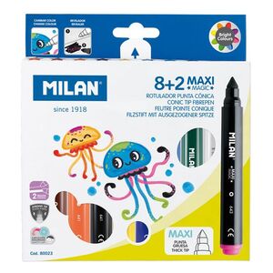 MILAN ROTULADORES JUMBO 8 COLORES MAXI MAGIC + 2 ROTULADORES MÁGICOS