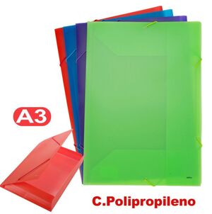 KATHA CARPETA SOLAPAS GOMAS A3 PP TRANSLUCIDO COLOR