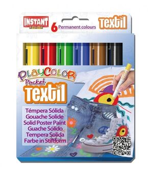 PLAYCOLOR TÉMPERA SÓLIDA TEXTIL POCKET 6 COLORES