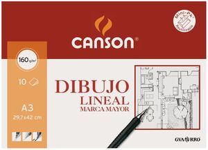 CANSON PAPEL DIBUJO LINEAL A3 MARCA MAYOR 10 HOJAS