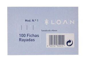 LOAN FICHAS Nº 1 RAYADAS 65 X 95MM. 100 HOJAS