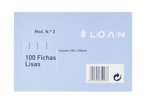 LOAN FICHAS Nº 3 LISAS 100 X 150MM. 100 HOJAS