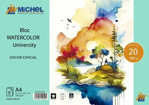 MICHEL BLOC PAPEL A4 ACUARELA 300G/M² 20 HOJAS GRANO MEDIO