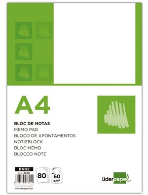 LIDERPAPEL BLOC NOTAS A4 LISO