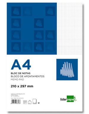 LIDERPAPEL BLOC NOTAS A4 CUADRÍCULA