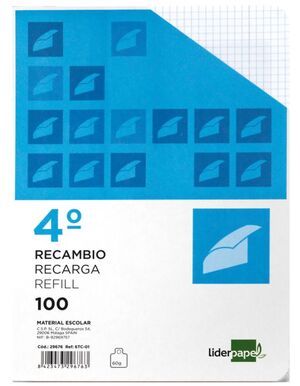 LIDERPAPEL RECAMBIO A5 CUADRÍCULA 4MM. APAISADO 100 HOJAS