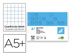LIDERPAPEL RECAMBIO A5 CUADRÍCULA 8MM. APAISADO 100 HOJAS