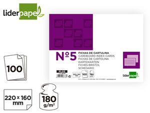 LIDERPAPEL FICHAS Nº 5 LISAS 160 X 220MM. 100 HOJAS
