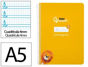 LIDERPAPEL BLOC A5 PAUTAGUÍA 4MM. ESPIRAL PLÁSTICO AMARILLO