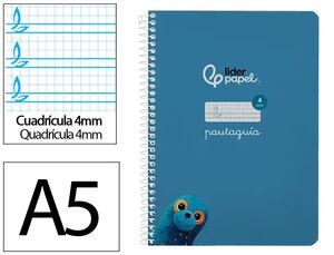 LIDERPAPEL BLOC A5 PAUTAGUÍA 4MM. ESPIRAL PLÁSTICO AZUL