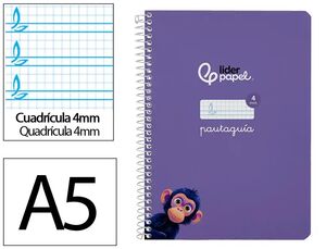 LIDERPAPEL BLOC A5 PAUTAGUÍA 4MM. ESPIRAL PLÁSTICO LILA