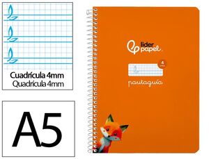 LIDERPAPEL BLOC A5 PAUTAGUÍA 4MM. ESPIRAL PLÁSTICO NARANJA