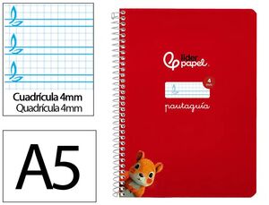LIDERPAPEL BLOC A5 PAUTAGUÍA 4MM. ESPIRAL PLÁSTICO ROJO