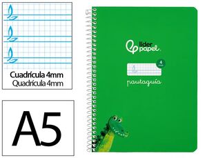 LIDERPAPEL BLOC A5 PAUTAGUÍA 4MM. ESPIRAL PLÁSTICO VERDE