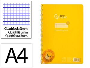 LIDERPAPEL BLOC A4 PAUTAGUÍA 3MM. ESPIRAL PLÁSTICO AMARILLO