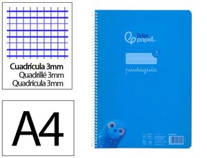 LIDERPAPEL BLOC A4 PAUTAGUÍA 3MM. ESPIRAL PLÁSTICO AZUL