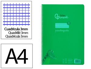 LIDERPAPEL BLOC A4 PAUTAGUÍA 3MM. ESPIRAL PLÁSTICO VERDE