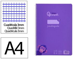 LIDERPAPEL BLOC A4 PAUTAGUÍA 3MM. ESPIRAL PLÁSTICO LILA
