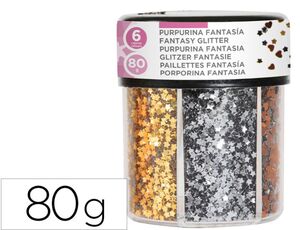 LIDERPAPEL PURPURINA FANTASIA CORAZON Y ESTRELLA ORO Y PLATA 80GR.