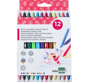 LIDERPAPEL ROTULADORES 12 COLORES DOBLE PUNTA