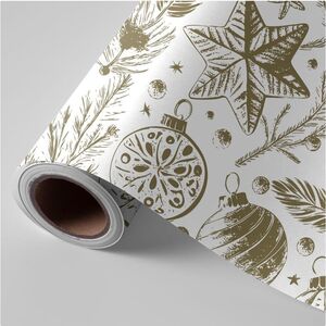BOBINA PAPEL REGALO 62CM. 4KG. NAVIDAD ADORNOS DORADOS