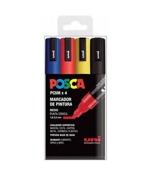 POSCA ROTULADORES PC5M 4 COLORES BÁSICOS