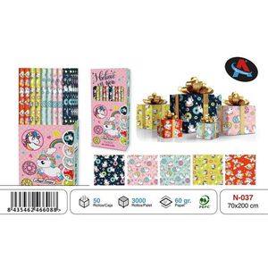 PAPEL REGALO ROLLO 70 X 200CM. UNICORNIO