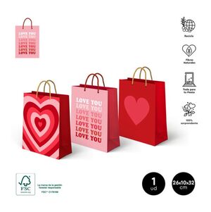 BOLSA REGALO SAN VALENTÍN DISEÑOS SURTIDOS 26 X 10 X 32CM.