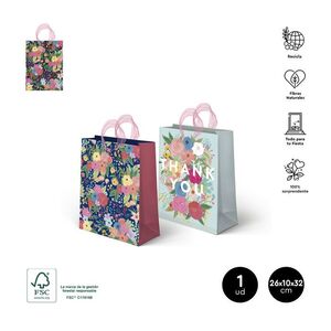 BOLSA REGALO THANK YOU FLORAL SURTIDO 26 X 10 X 32CM.