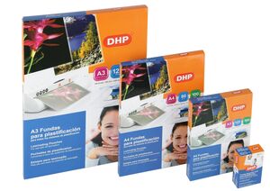 DHP FUNDA PLASTIFICAR A4 AUTOADHESIVA 125µ BRILLO 100 HOJAS