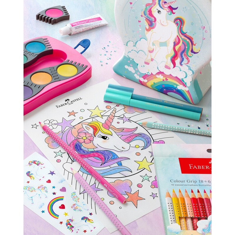 Faber-Castell Rotuladores Connector – Caja Metálica Bus Con 33 Lápices De Colores, Tapa De Conexión Y Clips Para Jugar